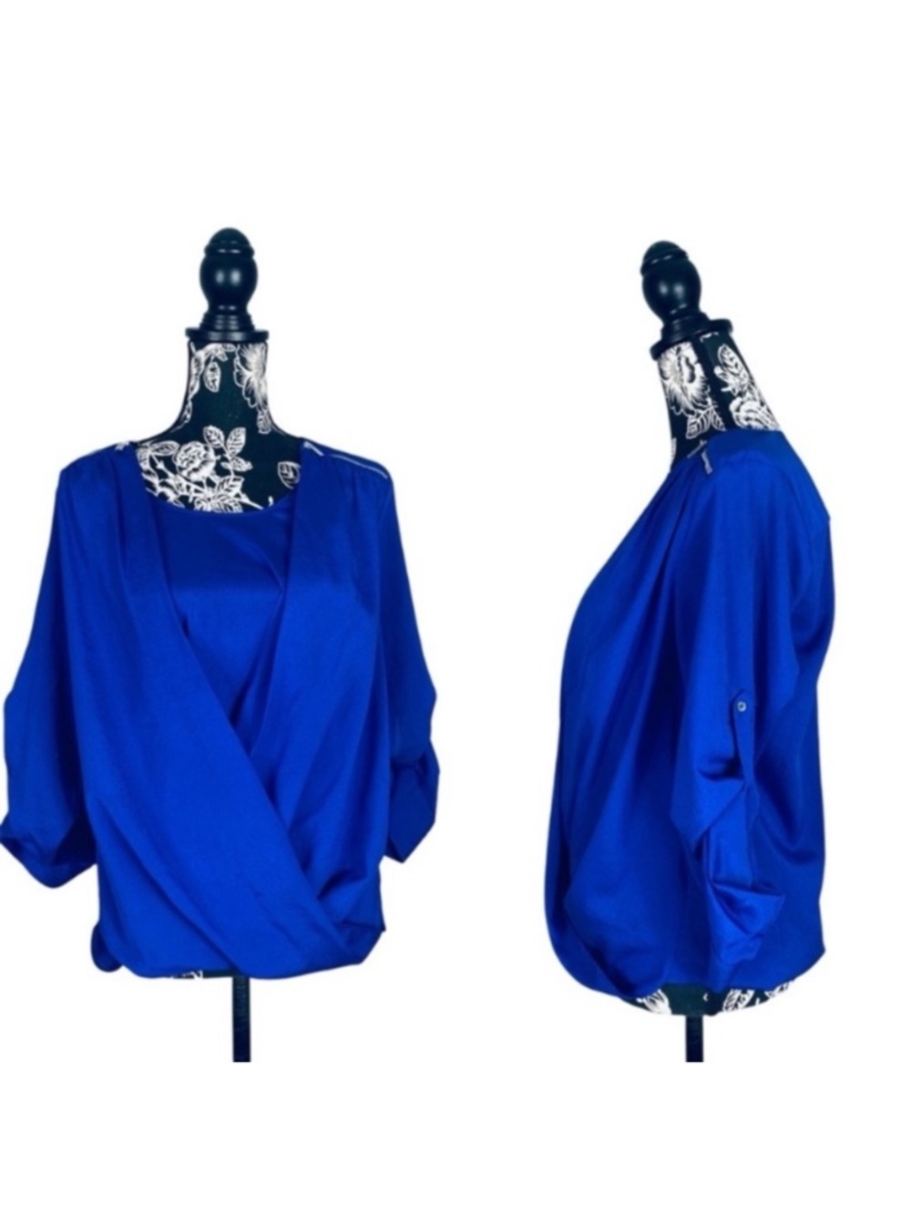 5 for $25 Calvin Klein royal blue layered zip shoulder chiffon top size medium